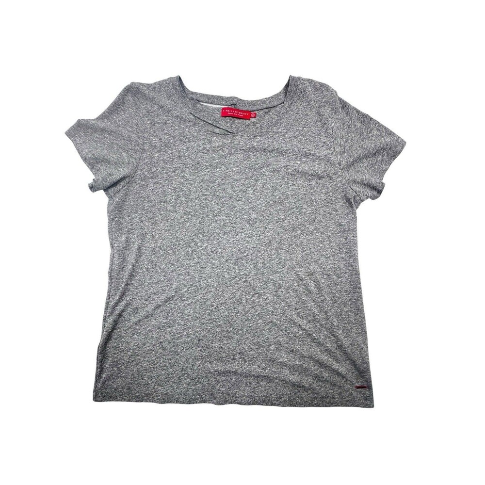 PHILANTHROPY ZANDER GRAY MELANGE CUT OUT ACCENTED DISTRESSED T SHIRT SZ M